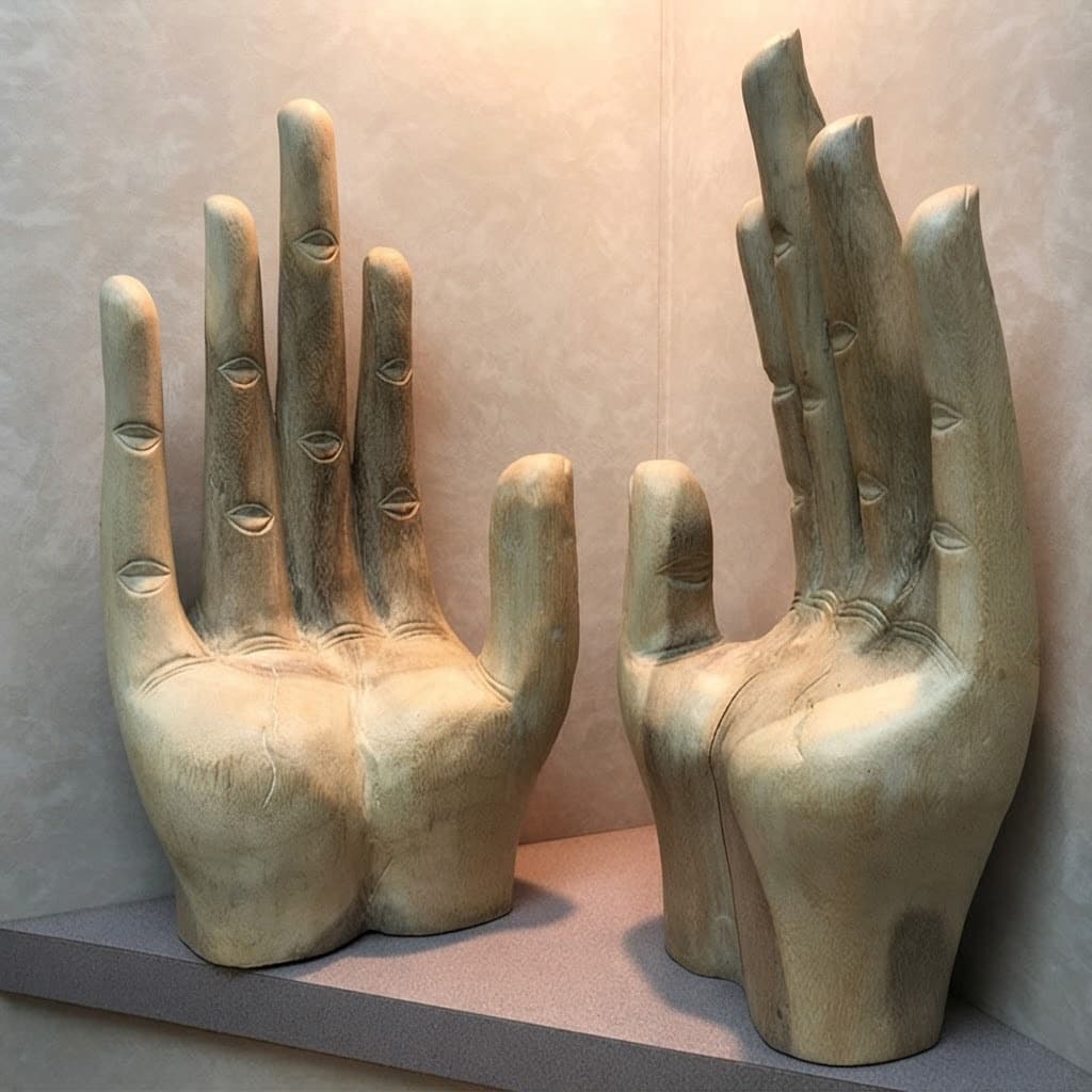Sculpted hands displayed in the reception at Forest Hills Plastic Surgery, Queens